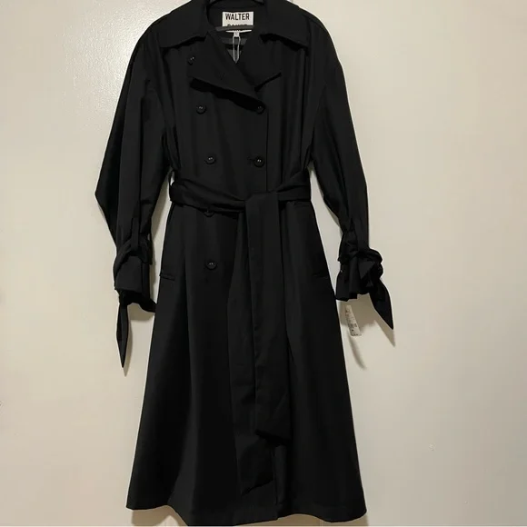 Walter Baker Coat Black Bottoms Pockets Belt Size Large - Picture 1 of 9